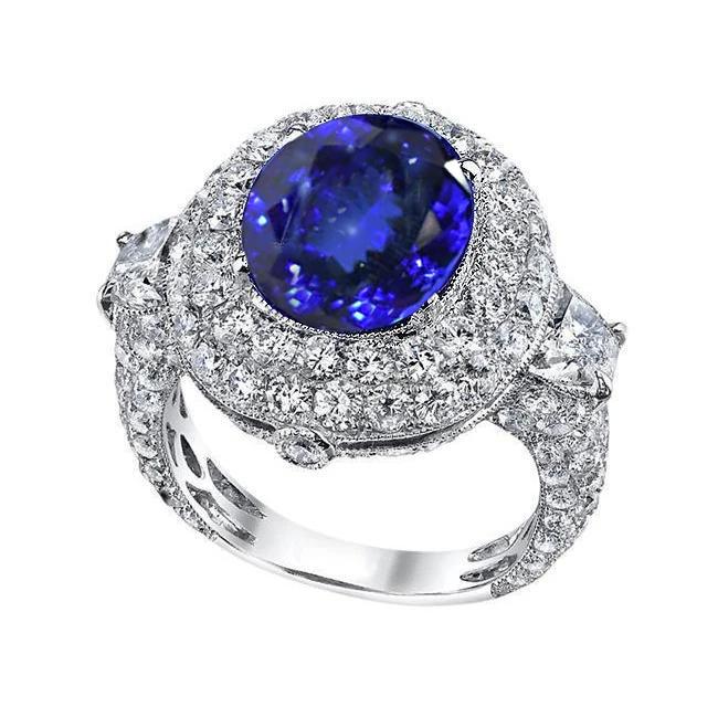 39894 6.01 CT Tanzanite Oval & Diamonds Ring, 14K White Gold - Size 6.5