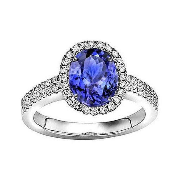 39909 5.61 CT Oval Tanzanite Diamond Anniversary Ring, 14K White Gold - Size 6.5