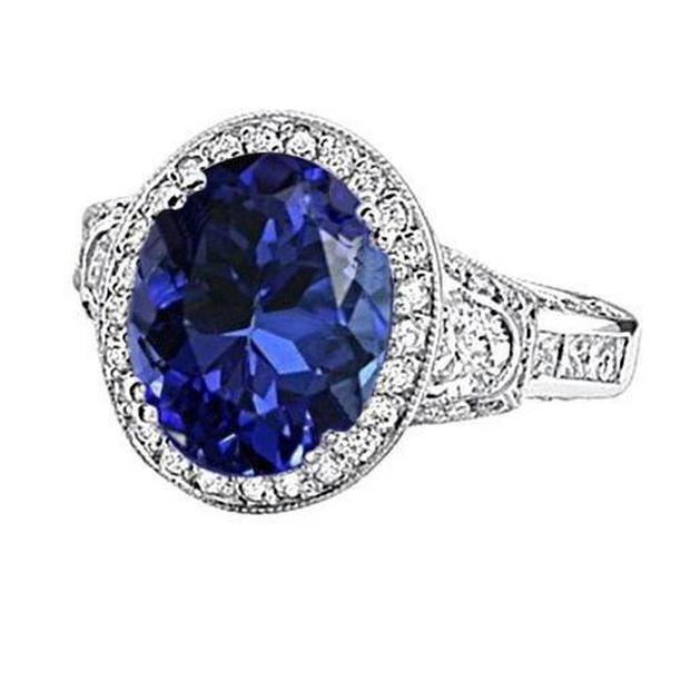 39915 5.40 CT Oval Tanzanite Diamond Engagament Ring, 14K White Gold - Size 6.5