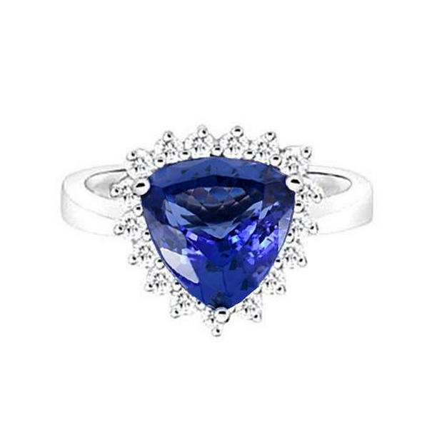 39923 Tanzanite & Round Diamonds 4.60 CT Ring, 14K White Gold - Size 6.5
