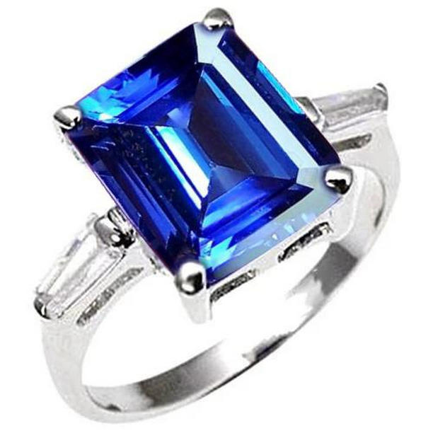 Picture of Harry Chad Enterprises 39950 8.30 CT Emerald Cut Tanzanite & Baguettes Engagement Ring&#44; Size 6.5