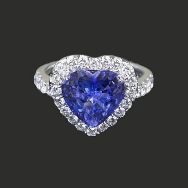 Picture of Harry Chad Enterprises 39980 2.10 CT Heart Cut Tanzanite & Round Diamond Ring&#44; 14K Gold - Size 6.5