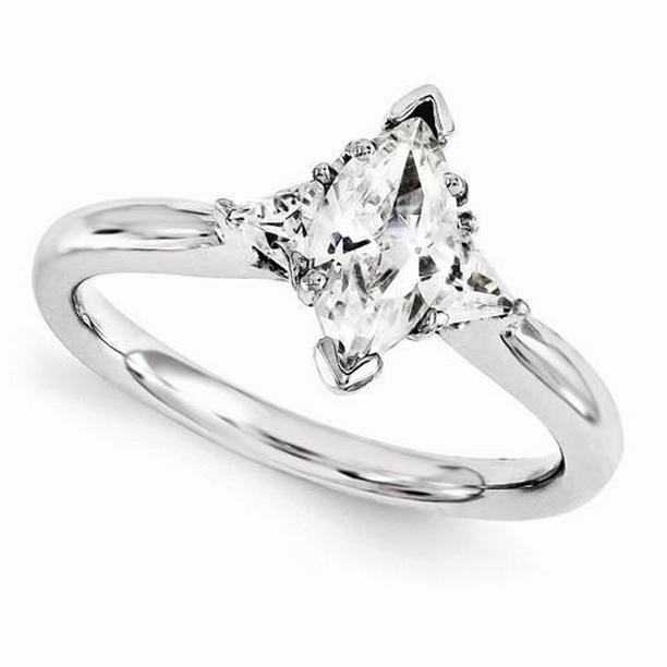 41350 1.30 CT Three Stone Diamond Engagement Ring, 14K White Gold - Size 6.5