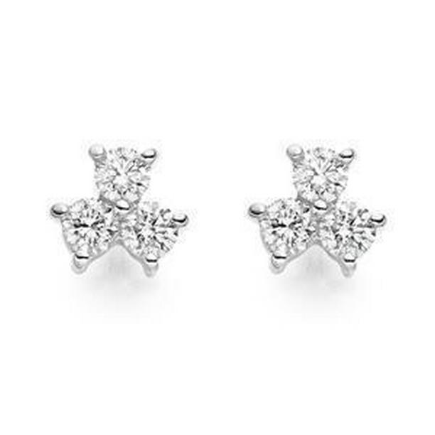 41373 0.90 CT Round Diamond Three Stone Stud Earring, 14K White Gold