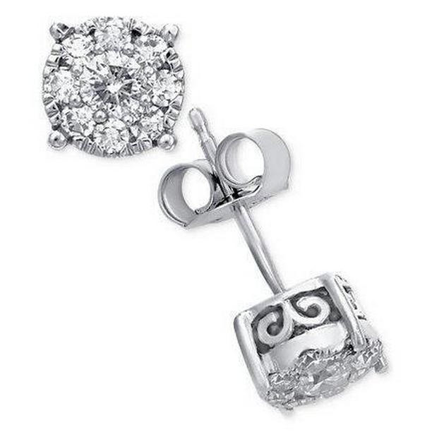 41408 2.6 CT Prong Set Round Cut Diamond Womens Halo Stud Earrings