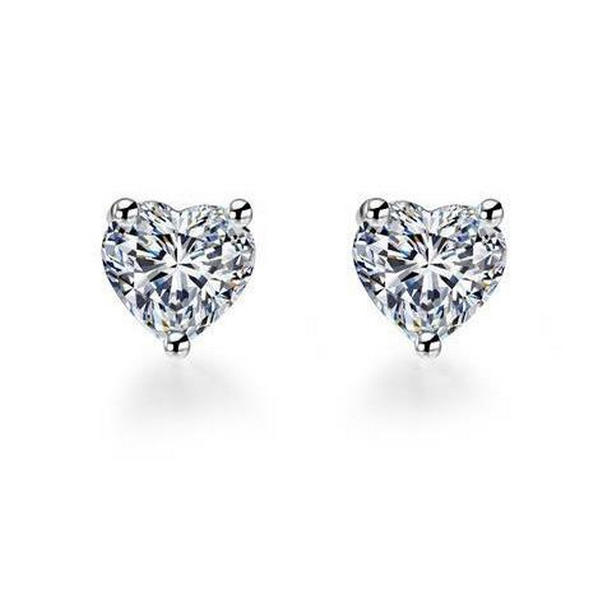 41415 1.5 CT Three Prong Set Heart Cut Diamond Stud Earrings
