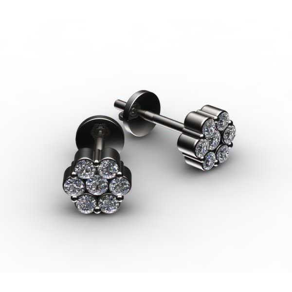 41423 2.10 CT Round Cut Diamond Flower Shape Stud Earring