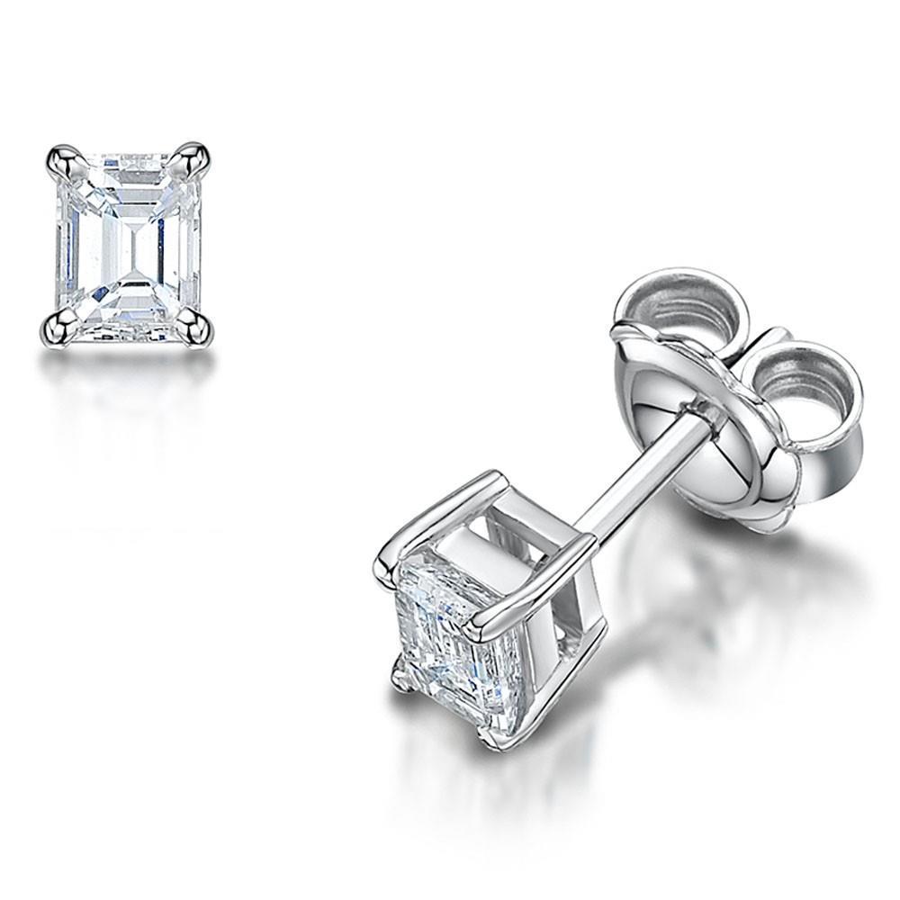 1.50 CT Prong Set Emerald Cut Gold Diamond Stud Earring