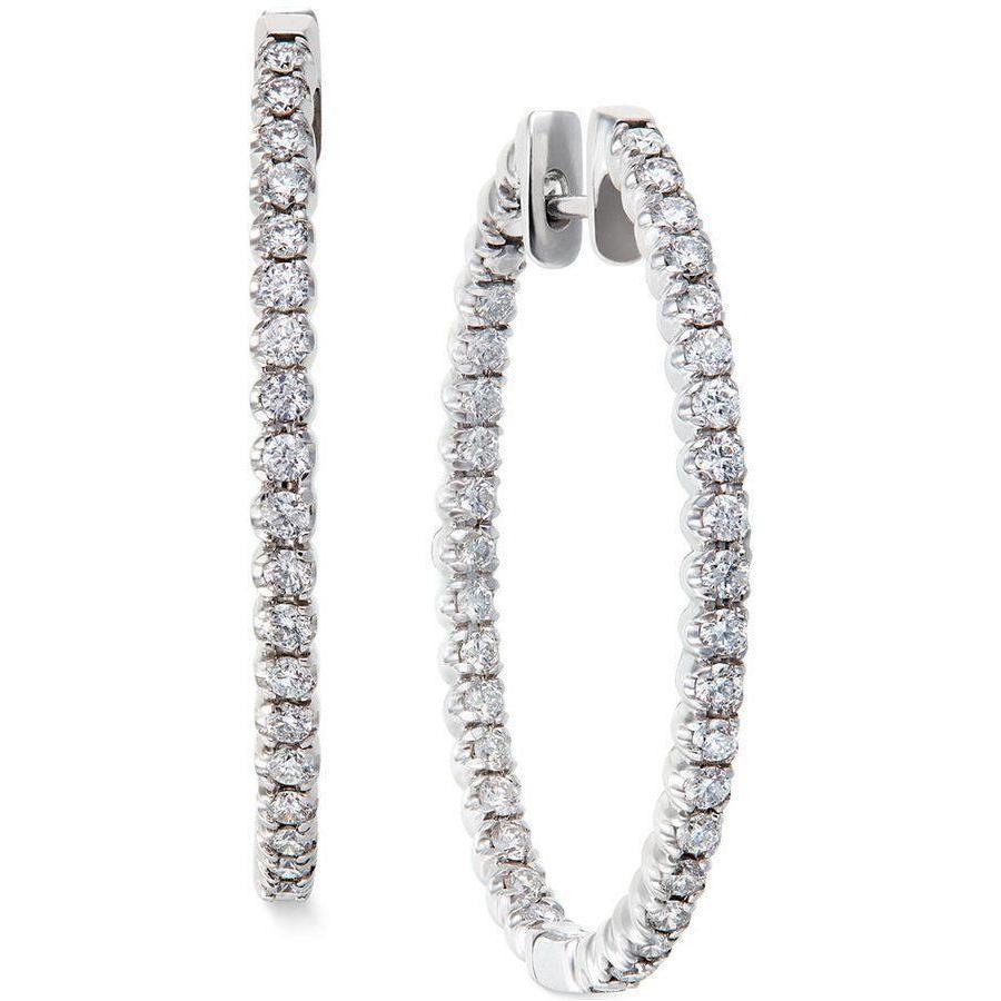 4 CT Round Diamond Ladies White Hoop Earrings