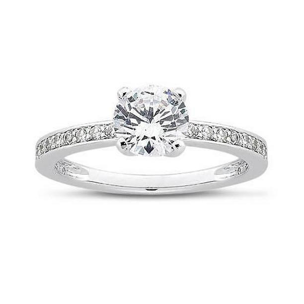 50813 1.75 CT Round Diamond White Gold Solitaire Ring with Accents, Size 6.5