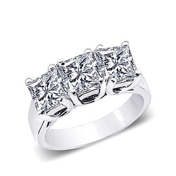 50822 3 CT Diamonds Three Stone Lady Ring, Solid White Gold - Size 6.5