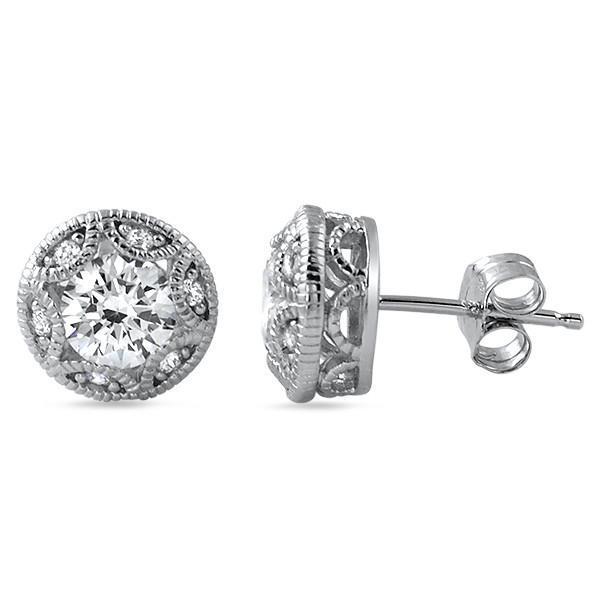 52964 1.20 CT Womens Stud Earrings, 14K White Gold