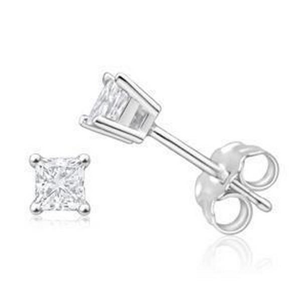 52997 2.0 CT Princess Shaped F Vs1 Diamond Stud Earrings, 14K White Gold