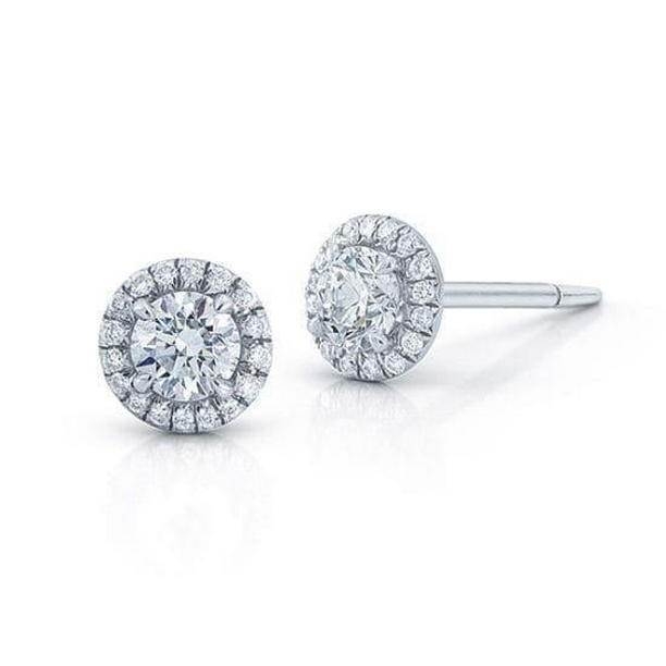 53015 Round Cut 2.80 CT Diamonds Stud Halo Earrings, 14K White Gold
