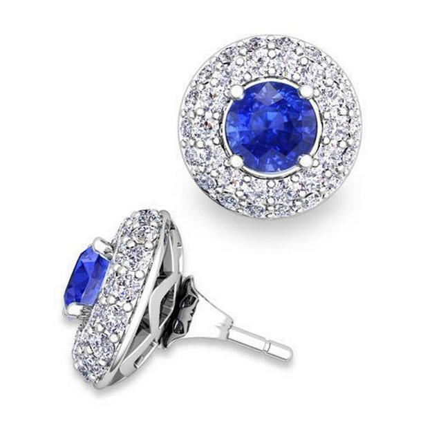 Ceylon Sapphire & Diamonds 3.90 CT Womens Stud Earrings
