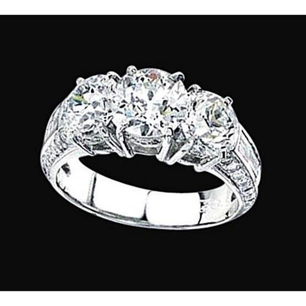 3.41 CT White Gold Diamond Three Stone Wedding Ring, Size 6.5