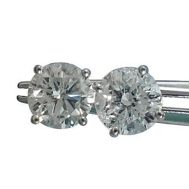 55467 3 CT Diamond Pair Round Stud Solitaire Earrings, White Gold