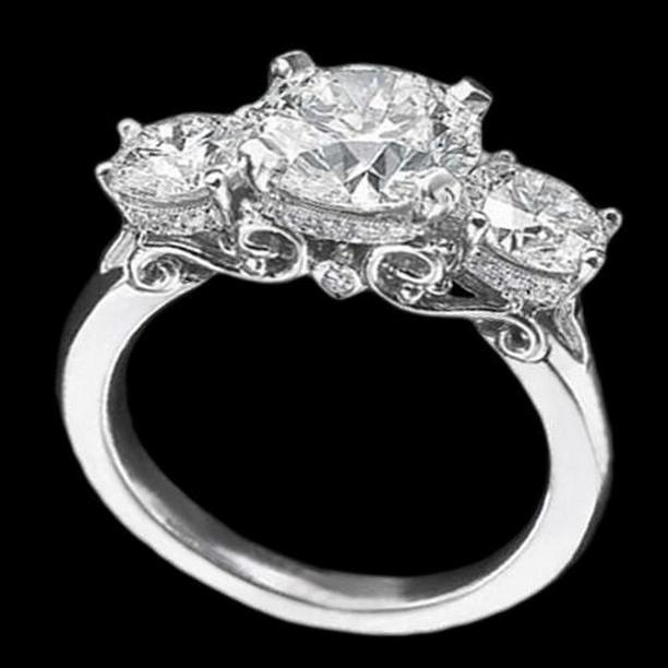 3.75 CT White Gold Tulip Style Diamond Three Stone Engagement Ring, Size 6.5