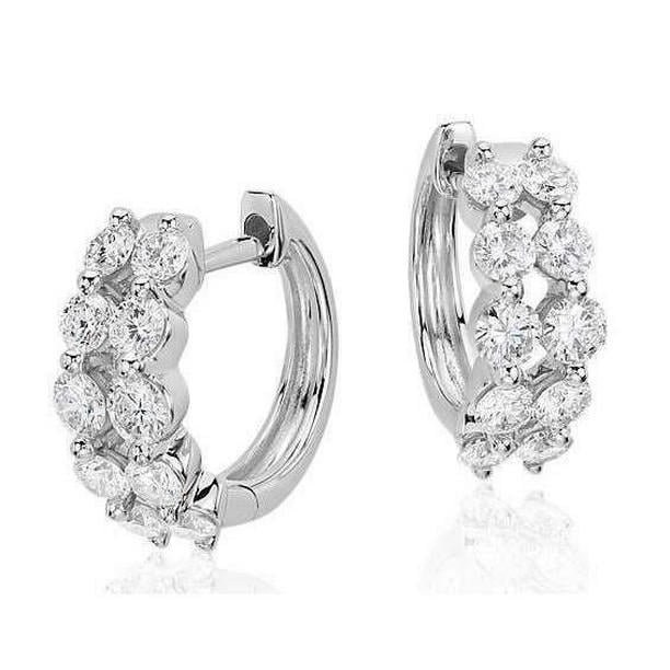 3 CT Round Cut Two Row Diamonds Womens Huggies Hoop Earring
