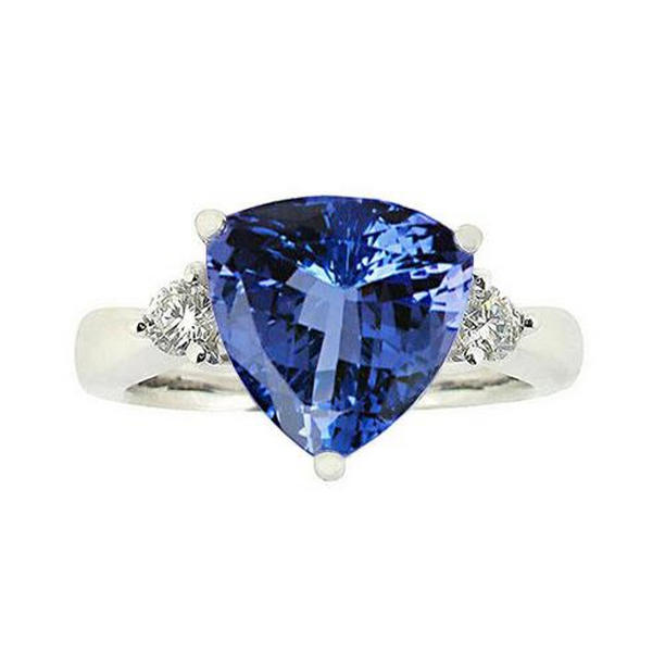5552 7 CT Tanzanite & Diamond Three Stone Ring, 14K White Gold - Size 6.5