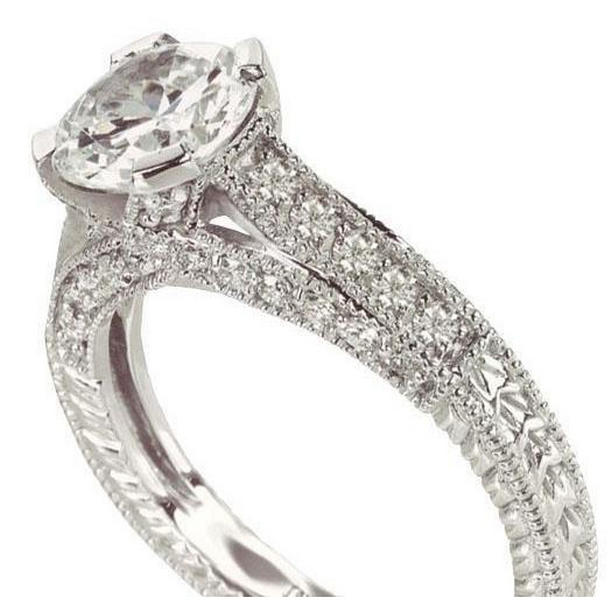 55542 2.01 CT Diamond Antique Style Womens Engagement Ring, White Gold - Size 6.5 -  Harry Chad Enterprises