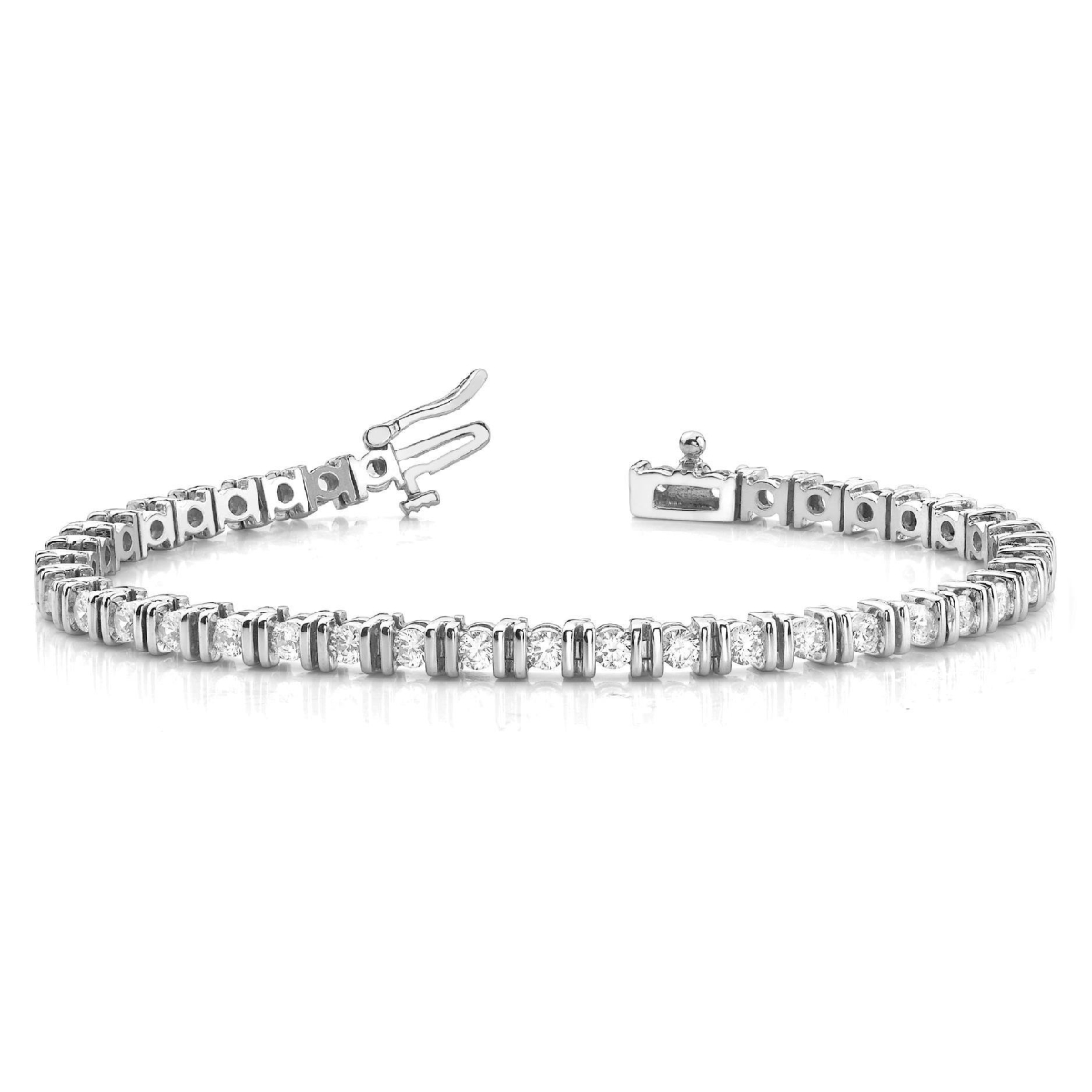 56945 Bezel Set 4 CT Round Brilliant Cut Diamonds Bracelet, 14K White Gold
