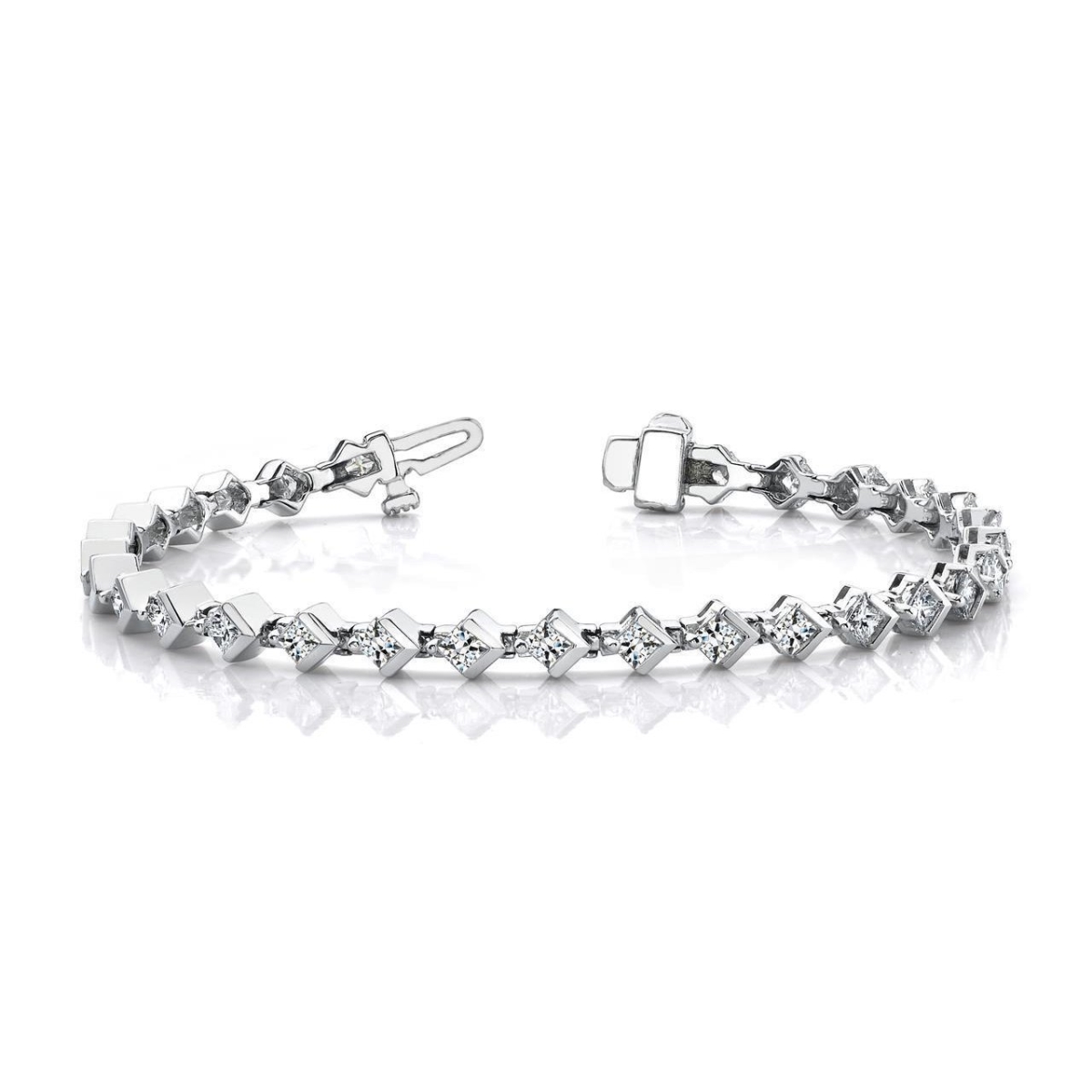 56949 Princess Cut Half 5.60 CT Diamonds Link Bracelet, 14K White Gold