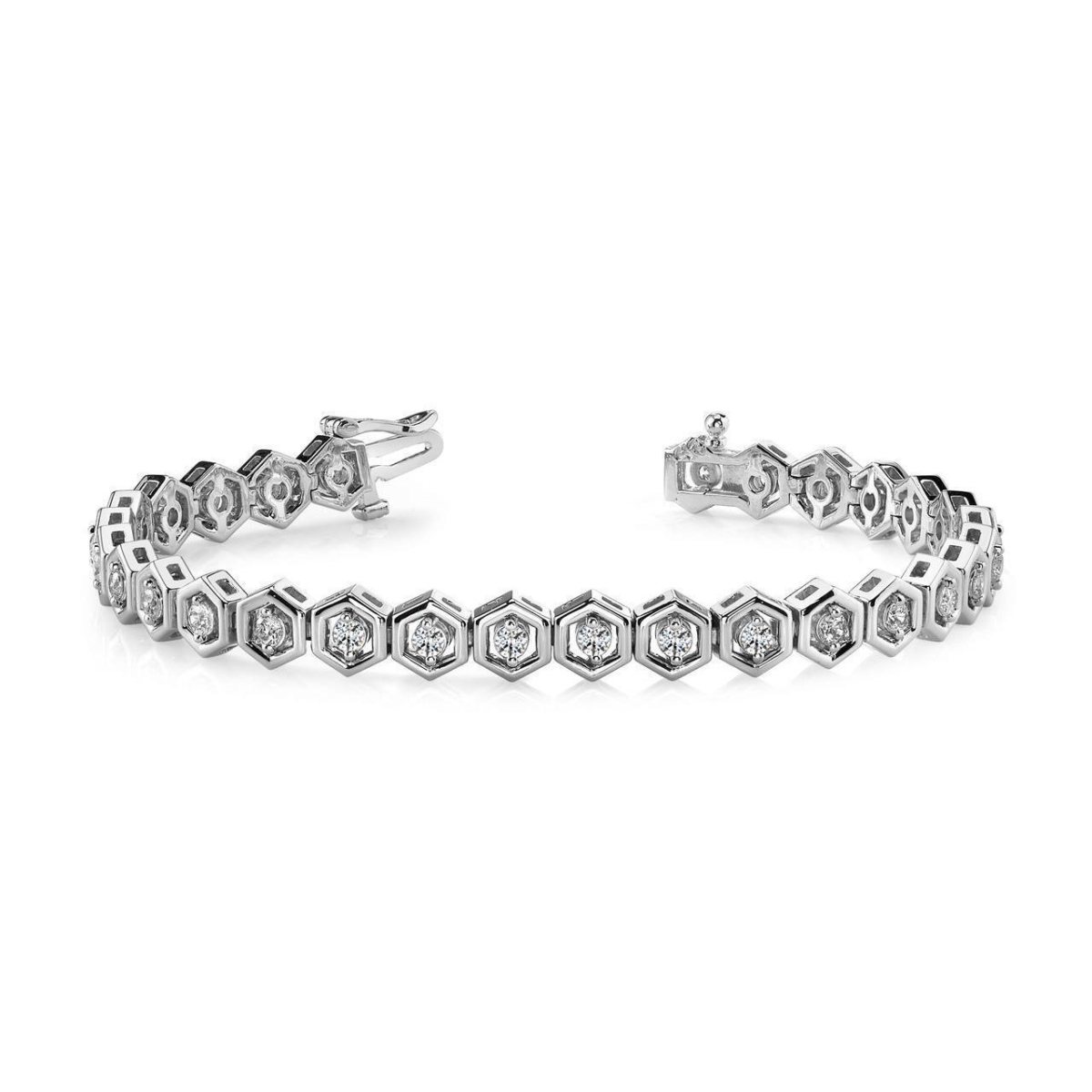 56955 Hexagon Link 4.20 CT Sparkling Diamonds Bracelet, 14K White Gold