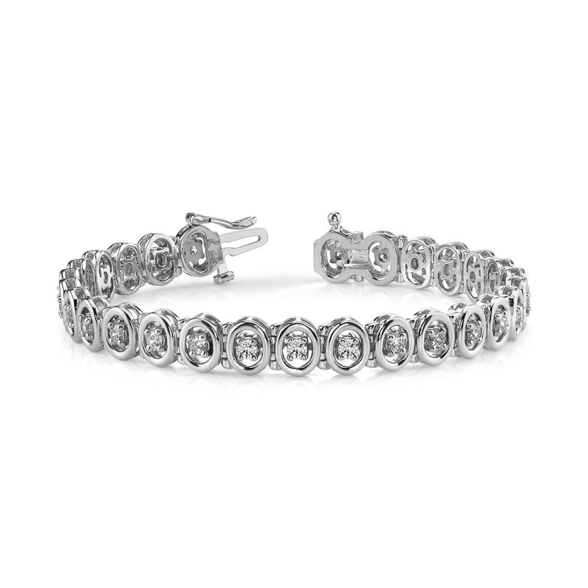 56956 14K White Gold 5.60 CT Round Cut Diamonds Link Bracelet