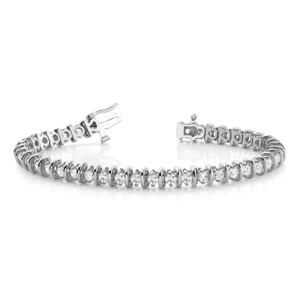 56972 14K White Gold Round Cut 4 CT Sparkling Diamonds Bracelet