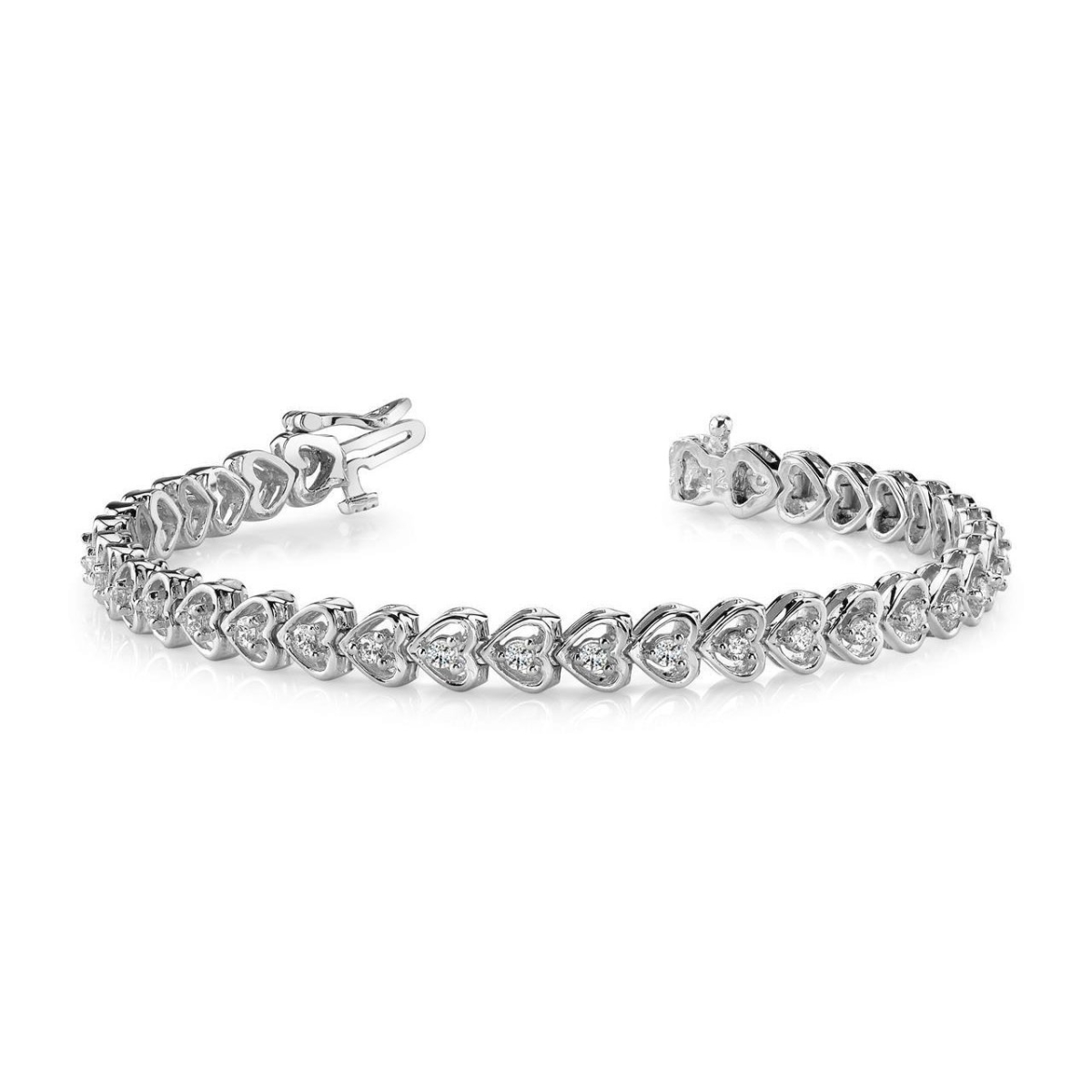 58034 5.25 CT 14K White Gold Round Diamond Heart Style Link Bracelet