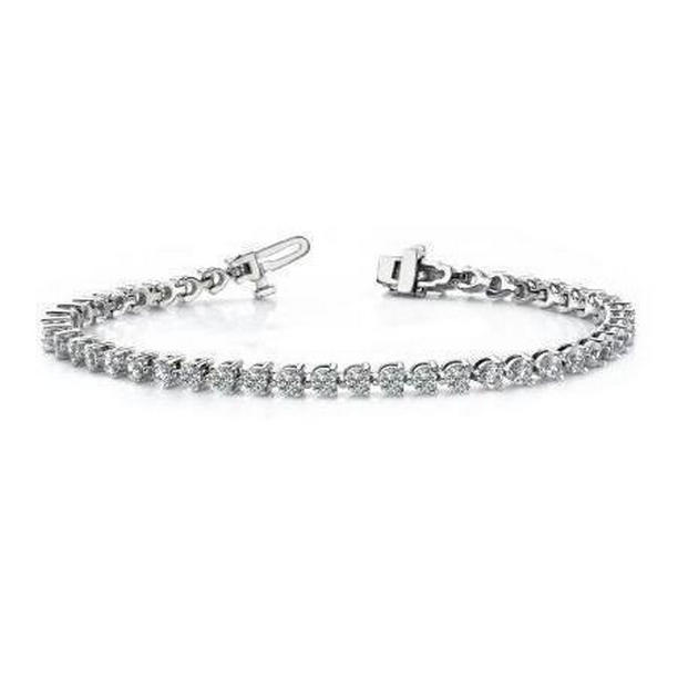 58036 6.75 CT Round 3 Prong Set Diamond Solid Tennis Bracelet, White Gold