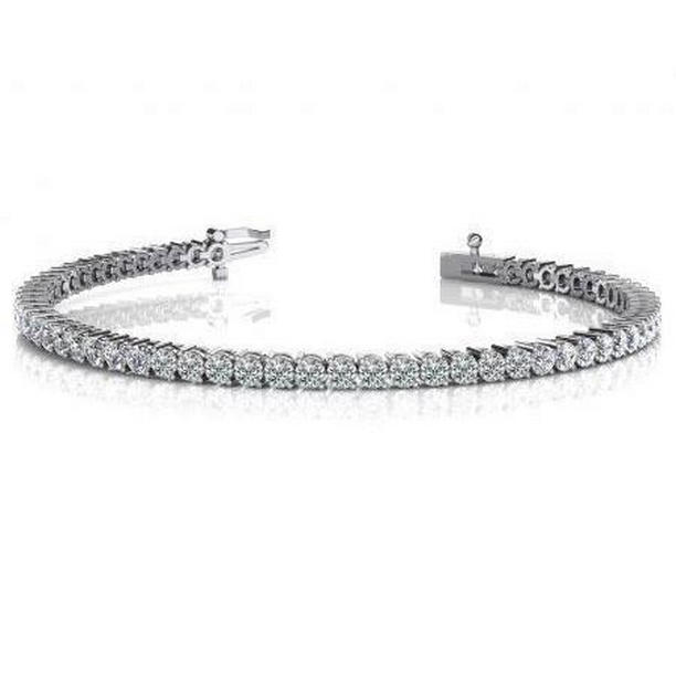 6 CT 2 Prong Set White Round Diamond Solid Gold Tennis Bracelet