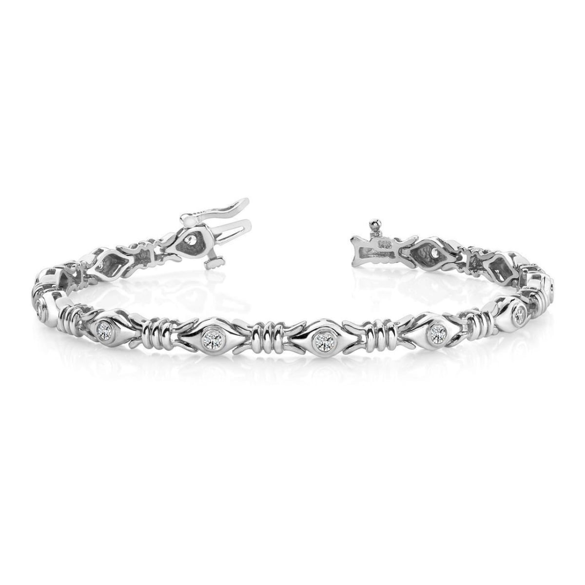 58060 420 CT Bezel Set Round Diamond X Link 14K White Gold Bracelet