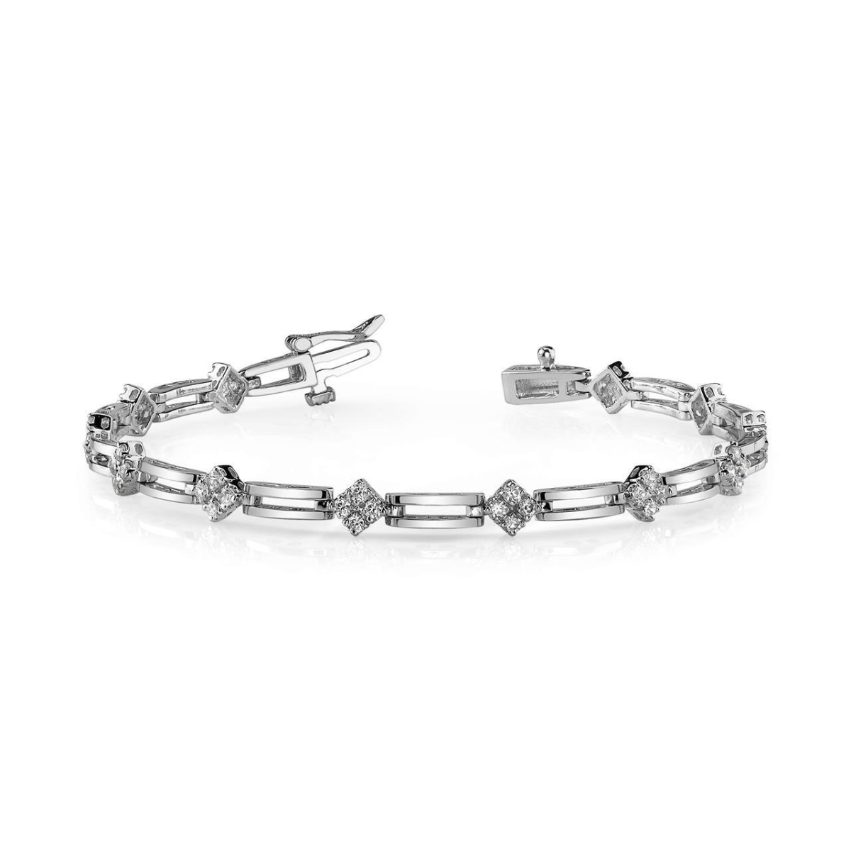 2.40 CT Round Diamond Fancy Solid White Gold Bracelet