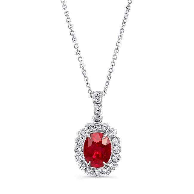 Picture of Harry Chad Enterprises 59307 3.30 CT Oval Shape Red Ruby & Diamond Ladies Necklace Pendant