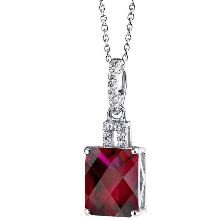 Picture of Harry Chad Enterprises 59317 5.35 CT Radiant Shape Red Ruby with Diamonds Necklace Pendant