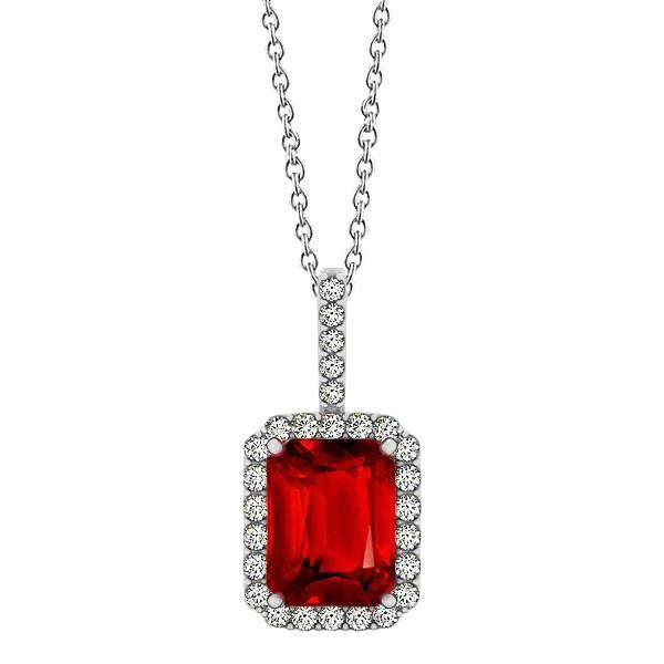 Picture of Harry Chad Enterprises 59322 5.50 CT Emerald Cut Ruby & Diamond Pendant Necklace&#44; 14K White Gold