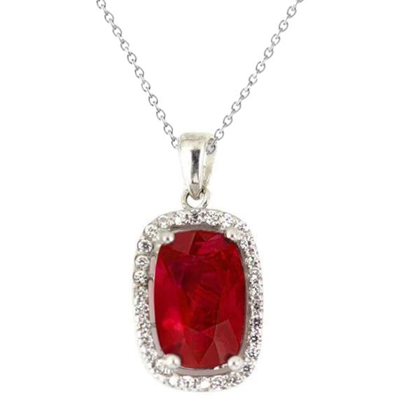 Picture of Harry Chad Enterprises 59324 6.50 CT Red Ruby with Diamond Ladies Necklace&#44; 14K White Gold