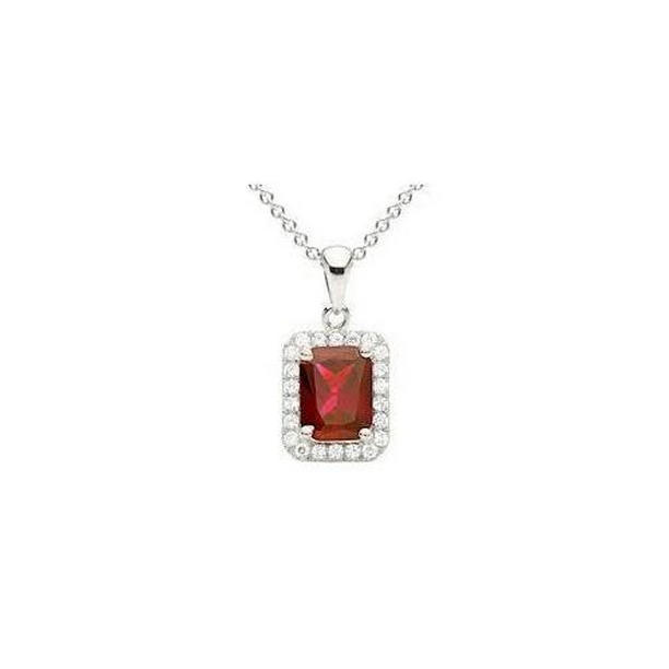 Picture of Harry Chad Enterprises 59326 4.40 CT Radiant Cut Ruby & Diamond Necklace Pendant&#44; 14K White Gold