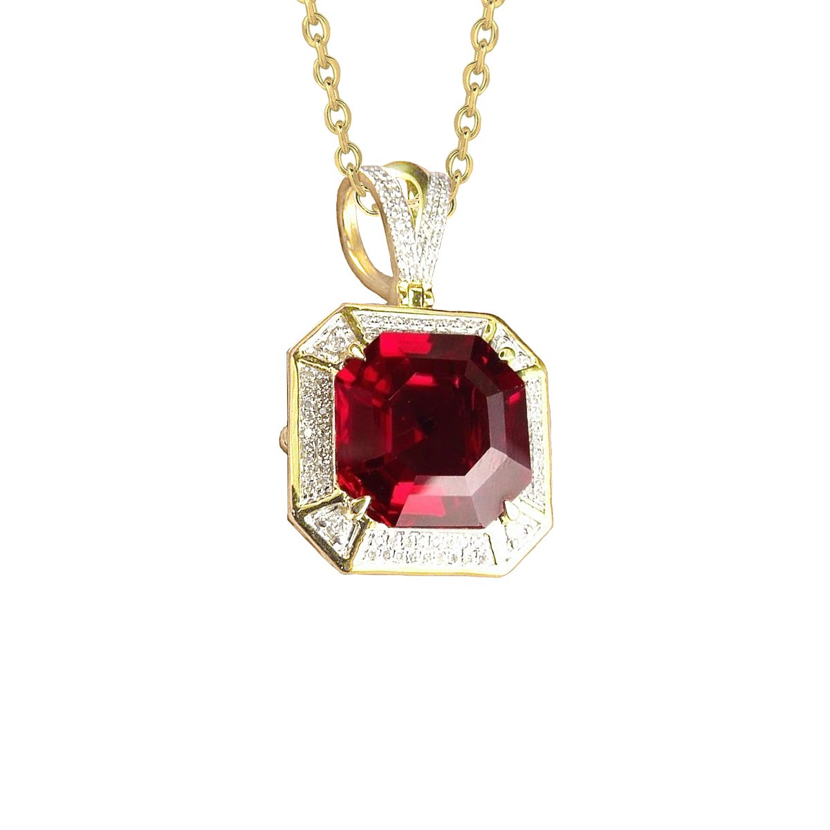Picture of Harry Chad Enterprises 59328 5.40 CT Asscher Shape Red Ruby & Diamond Necklace Pendant