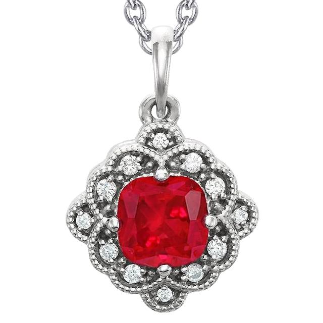 Picture of Harry Chad Enterprises 59337 5.50 CT Cushion Cut Red Ruby Diamond Necklace Pendant