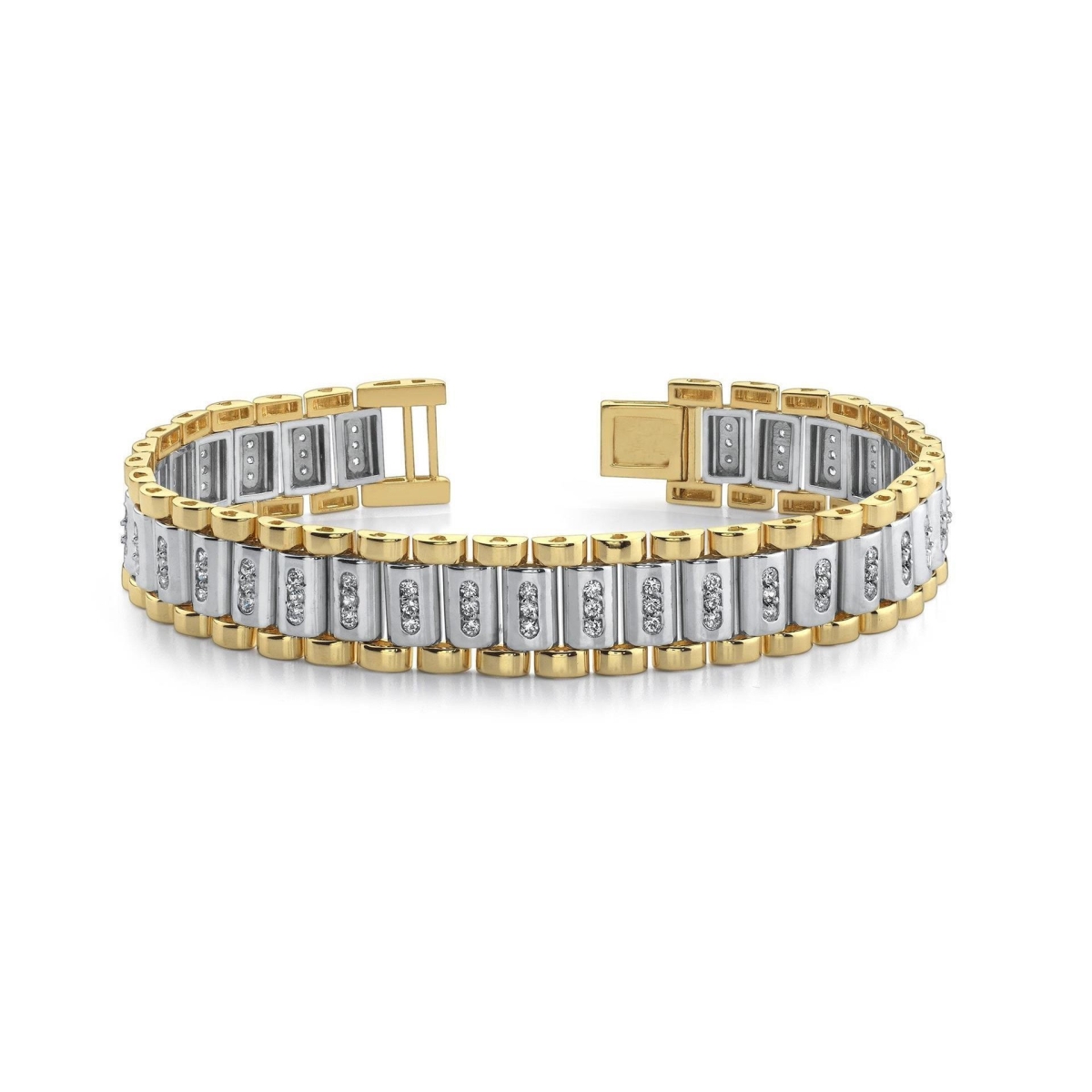 Picture of Harry Chad Enterprises 59374 14K Two Tone Gold 1.85 CT Small Round Cut Diamonds Mens Bracelet