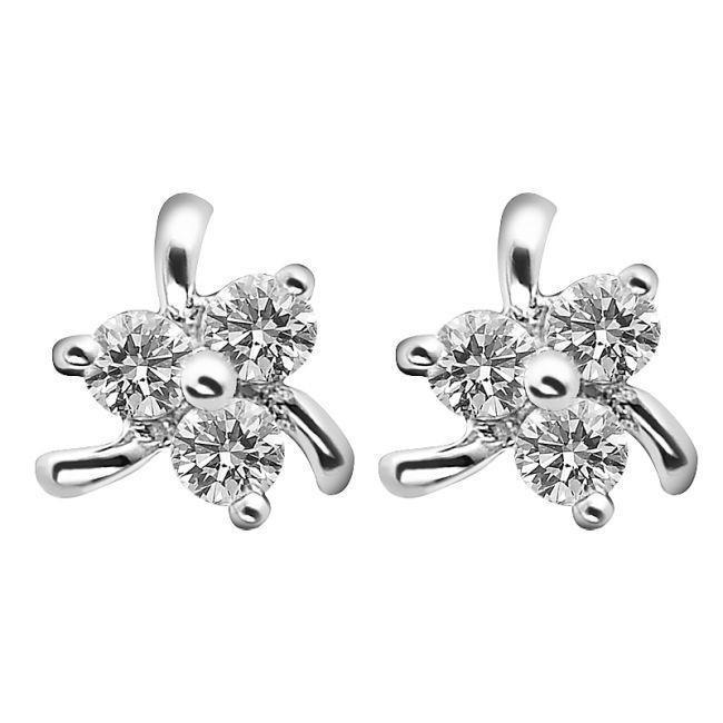 59377 3 Stone 2.40 CT Round Diamonds Stud Earrings, 14K White Gold
