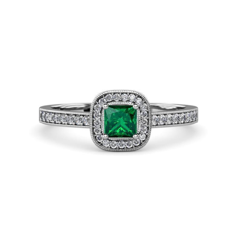 3 CT Green Emerald with Diamonds Wedding Ring, 14K White Gold - Size 6.5