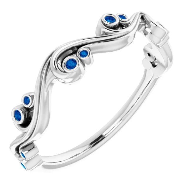 60174 0.30 CT Blue Sapphire Anniversary Ring, 14K White Gold - Size 6.5