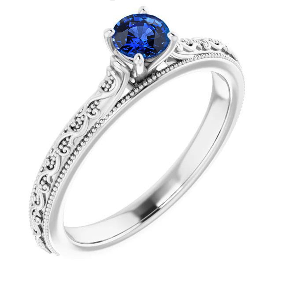 60177 Sapphire 0.75 CT Ceylon Blue Solitaire Ring, 14K White Gold - Size 6.5