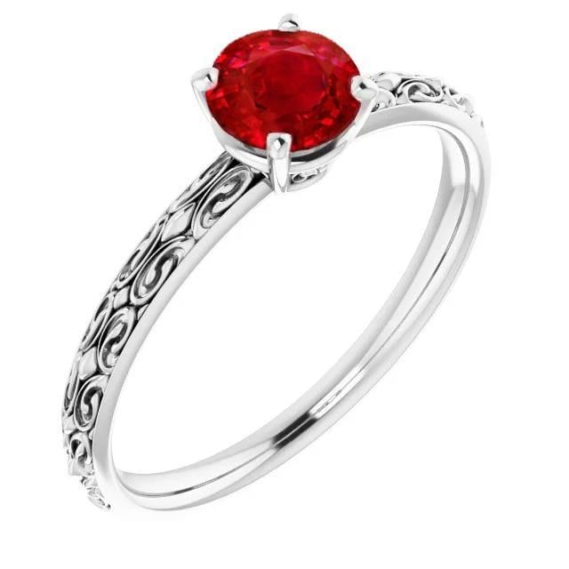 60178 1.50 CT Solitaire Ruby Antique Style Ring, 14K White Gold - Size 6.5