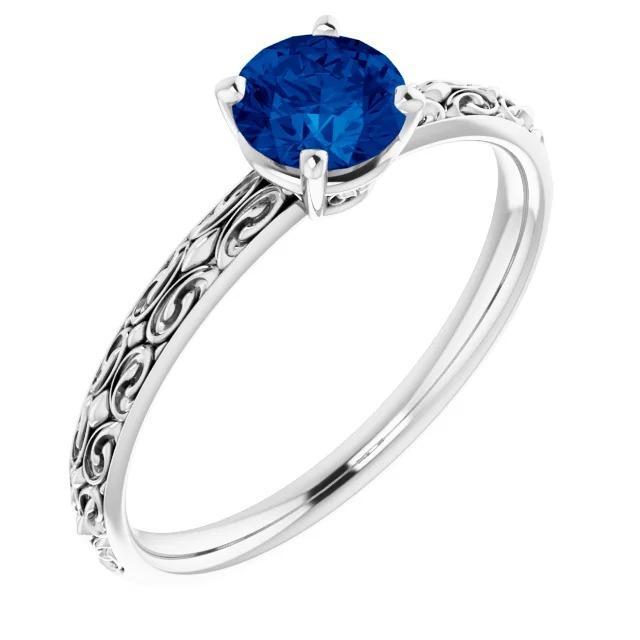 60179 Blue Sapphire 1.50 CT Filigree Womens Solitaire Ring, Size 6.5