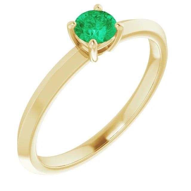 Solitaire 1.25 CT Green Emerald Engagement Ring, 14K Yellow Gold - Size 6.5